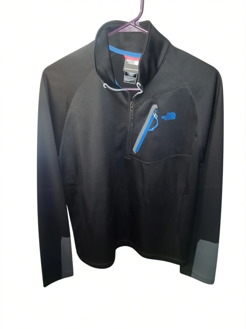 The North Face Men's Black Quarter-zip Pullover Jacket with Blue Accents